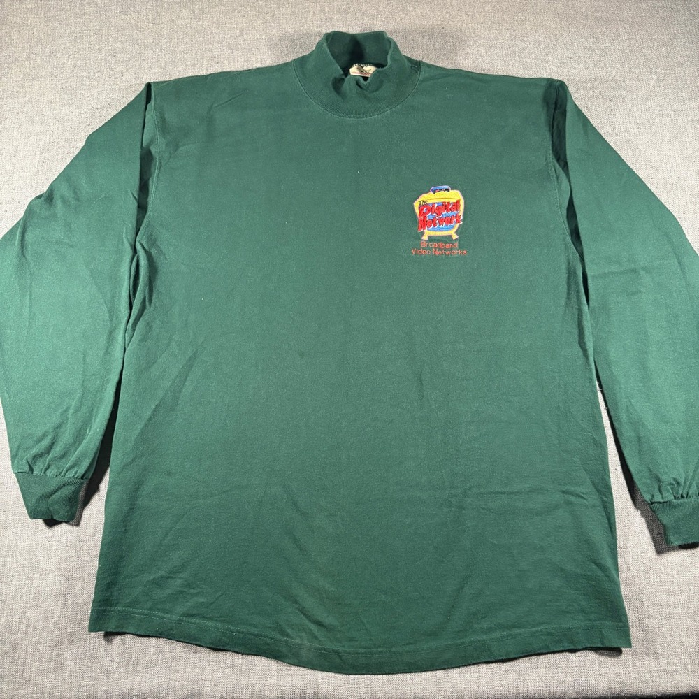Goodwear Mock Neck Shirt Men XL Green Vintage Nortel Digital Network Long Sleeve